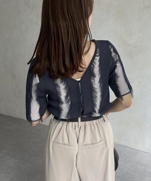 「Thevon」 半袖ニット FREE チャコールグレー レディース_画像5