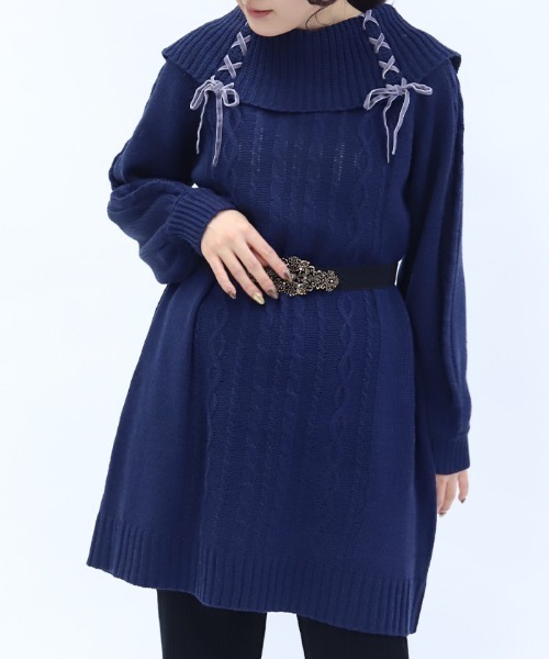 axes femme（アクシーズ ファム） チュニック レースアップニット
