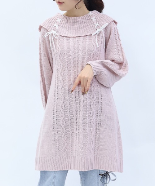 axes femme（アクシーズ ファム） チュニック レースアップニット