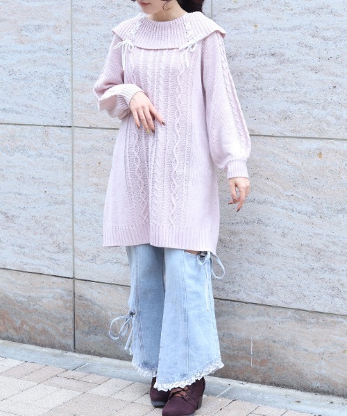 axes femme（アクシーズ ファム） チュニック レースアップニット