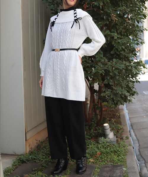 axes femme（アクシーズ ファム） チュニック レースアップニット