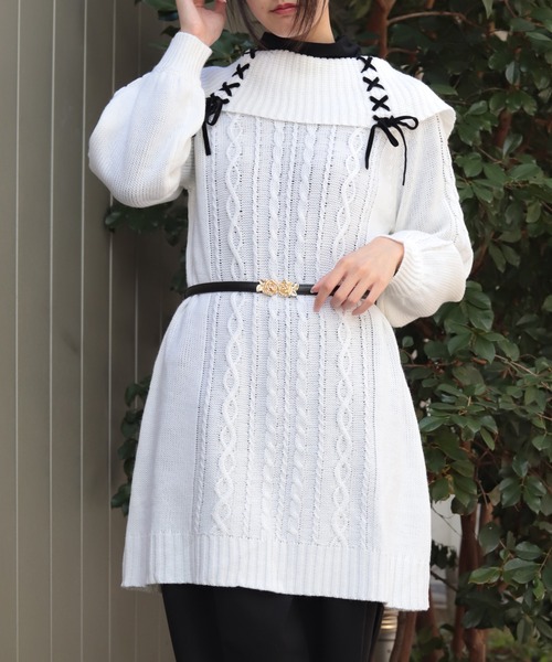 axes femme（アクシーズ ファム） チュニック レースアップニット