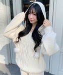 パーカー ポンポン付ケーブルチュニックニットパ...の詳細画像3