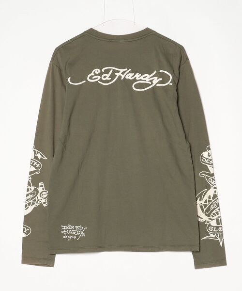 「Ed Hardy」 長袖Tシャツ S グリーン メンズ_画像2