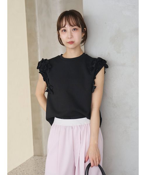 tシャツ フラワーモチーフＴシャツ/接触冷感 レディースの画像