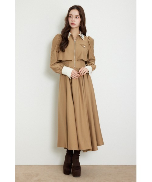 rienda バストフレアワンピース　ベージュ　Mサイズ rienda（リエンダ） シャツワンピース バストディティールロング