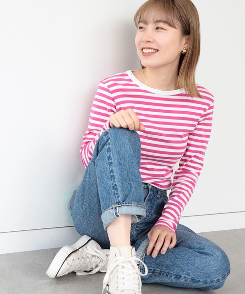 BEAMS BOY tシャツ フライス 1cm ボーダー Tシャツ レディース