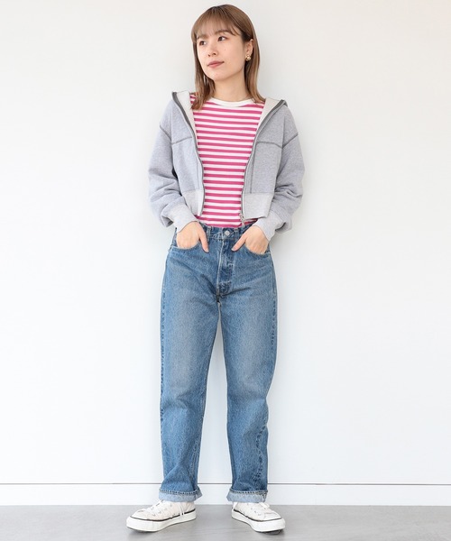 BEAMS BOY tシャツ フライス 1cm ボーダー Tシャツ レディース
