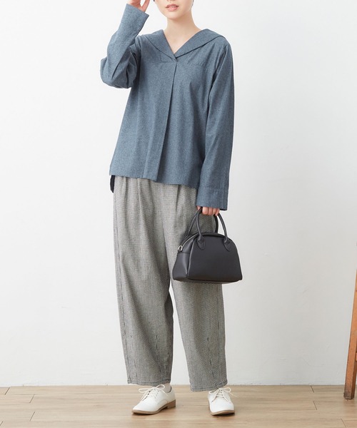 Drawer - yori♡今期完売ギンガムマリンブラウス♡グレー38 Drawer - yori♡今期完売ギンガムマリンブラウス♡グレー38の