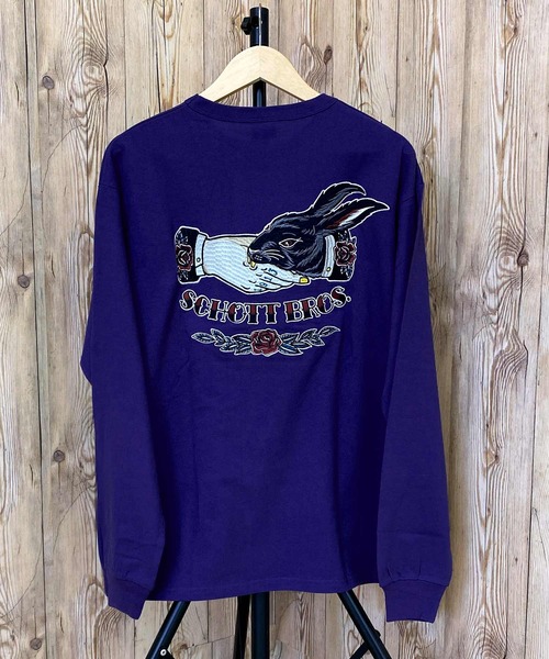 新品タグ付きSchott シェイクハンドバニー 両面刺繍 ロンT スミクロ M Schott N.Y.C tシャツ SHAKE HANDS BUNNY シェイクハンドバニー
