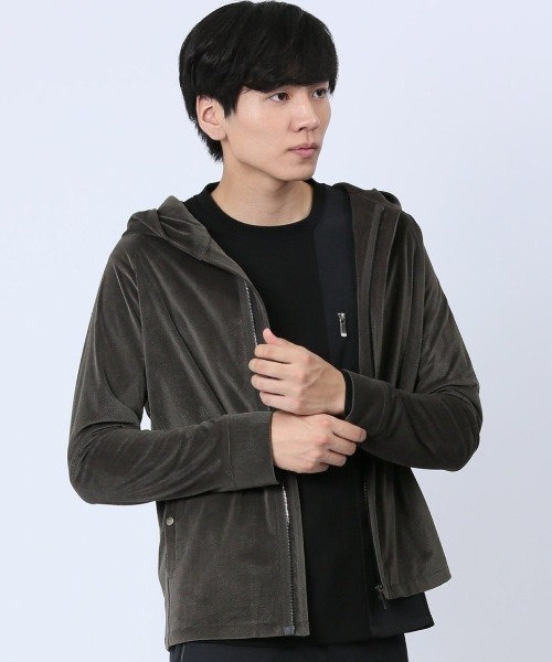 renoma HOMME シャツ レノマ オム ヘリンボンベロア フルジップシャツ 