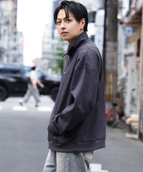 ロゴ刺繍 フェイクスエード ハーフジップ / Logo embroidery faux