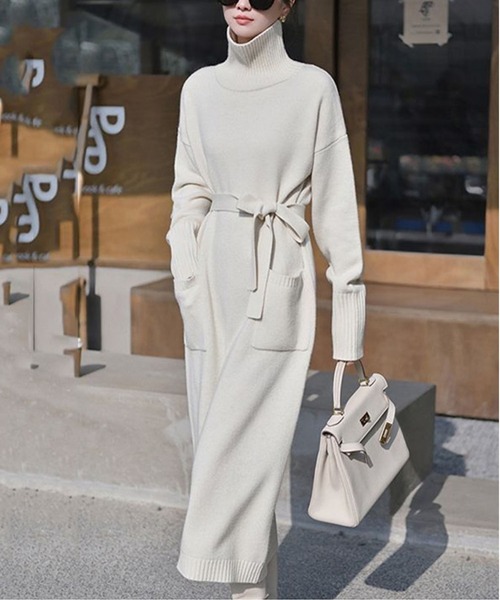 ホワイトハイネックワンピース メドックオリジナルブラック MEDOC original black フェイクスエード