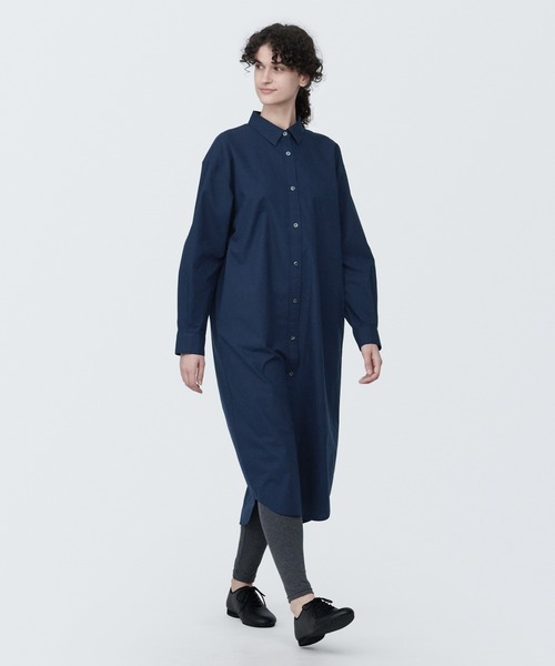 無印良品 ワンピース 婦人 洗いざらし ブロードレギュラーカラー長袖