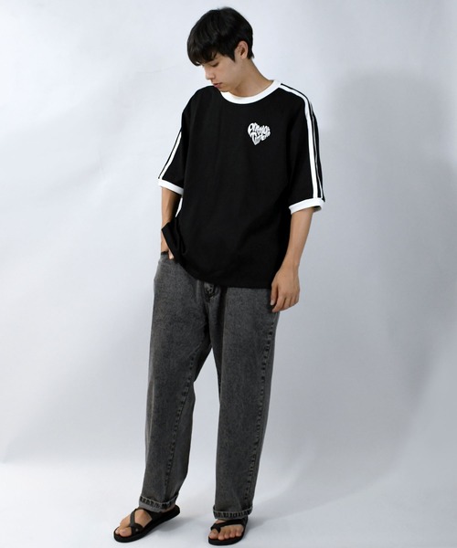 Starting Over tシャツ oversize sleeve line ringer T-shirt