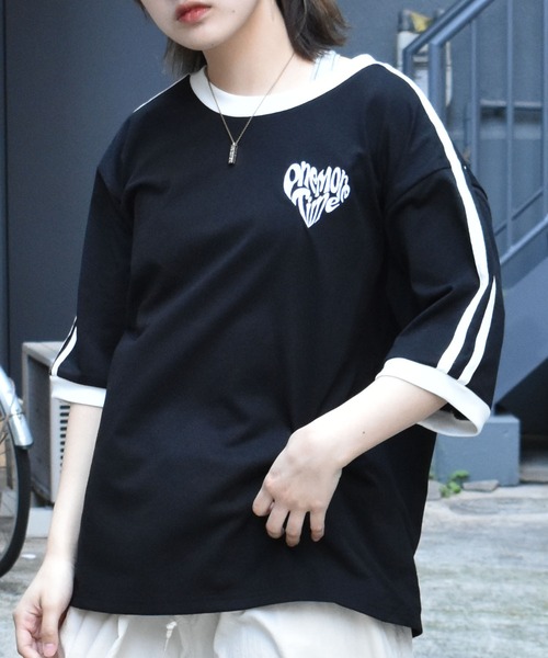 Starting Over tシャツ oversize sleeve line ringer T-shirt