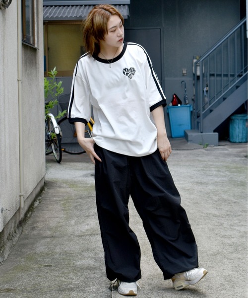 Starting Over tシャツ oversize sleeve line ringer T-shirt