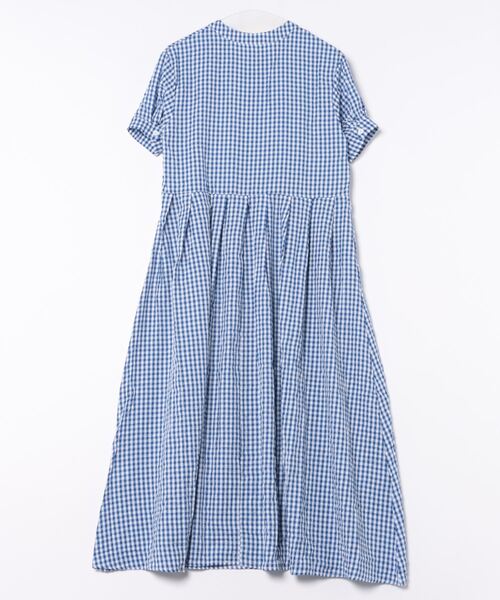 ワンピース チェック柄ボリュームスリーブ半袖ロングワンピース  