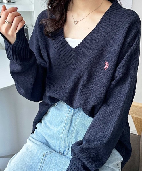 ニット セーター GeeRA別注「U.S. POLO ASSN.」 Vネックニットプルオーバー レディース