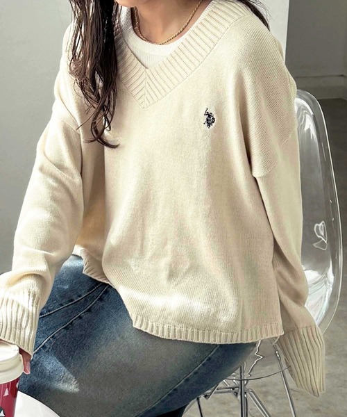 ニット セーター GeeRA別注「U.S. POLO ASSN.」 Vネックニットプルオーバー レディース セール】GeeRA別注【U.S. POLO ASSN.】 Vネックニットプル