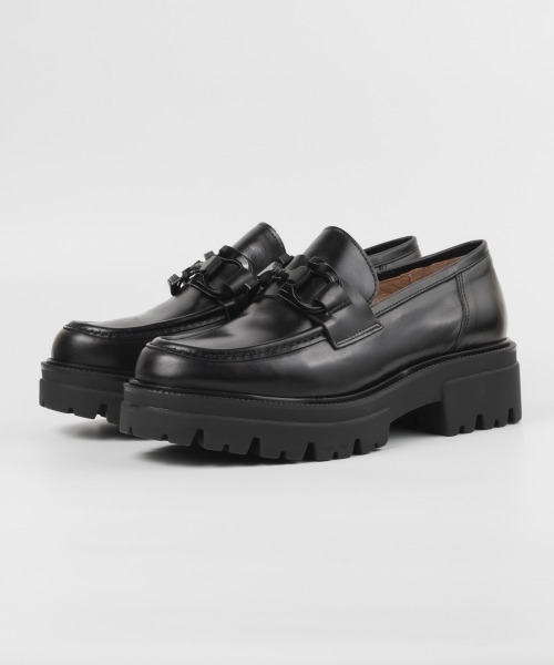 Bontre 黒 レザー ローファー ヒール約4cm BONTRE/ボントレ】Tストラップローファー / BONTRE