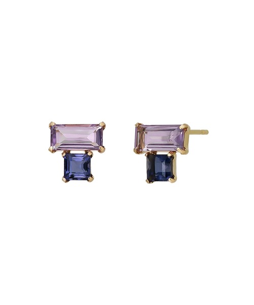 ピアス K18・K10 アメジスト アイオライト ワンポイントピアス( YG) レディースの画像