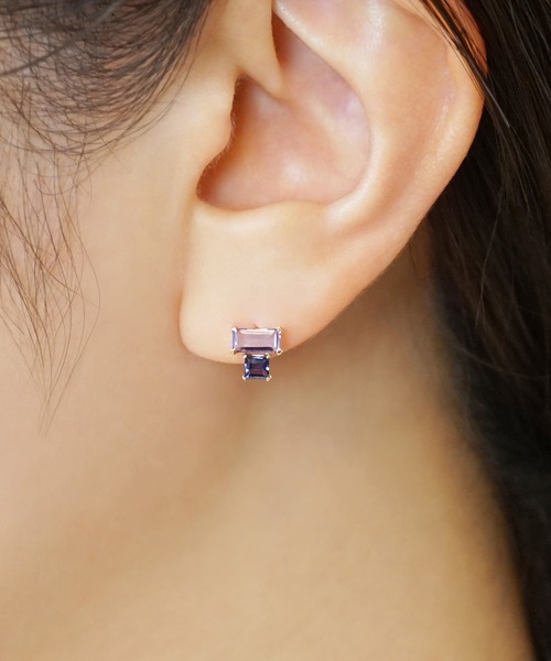 ピアス K18・K10 アメジスト アイオライト ワンポイントピアス( YG) レディースの画像