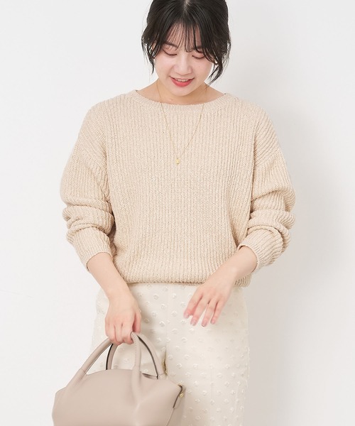 【美品✨】stola スパンコールヤーン片畦切り替えニットプルオーバー モールヤーン片畦Vネックニットプルオーバー｜ファッション通販