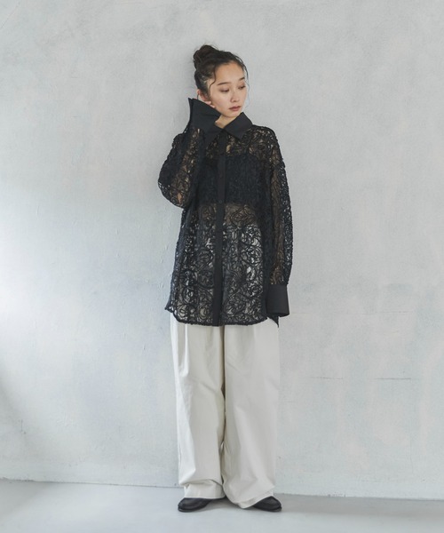 feepur ブラウス シャツ コードレースシアーシャツ レディース