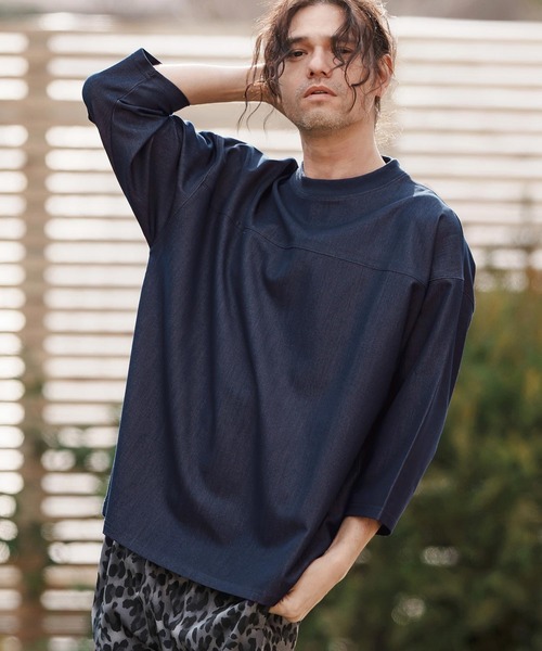 CAMBIO（カンビオ） tシャツ mlt5099-カットデニム7分袖フットボールT