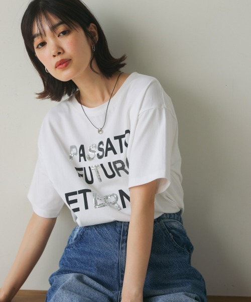 tシャツ 「WEB限定・サステナブル」スパンコールロゴTEE レディース Bou Jeloud tシャツ スパンコールロゴT レディース : ZOZOTOWN