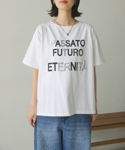 自由区 - 未使用　自由区　スパンコールロゴ　Tシャツ Bou Jeloud tシャツ スパンコールロゴT レディース : ZOZOTOWN