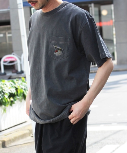 HOUSTON tシャツ / PIGMENT CRACKD PT SOUVENIR TEE（TIGER
