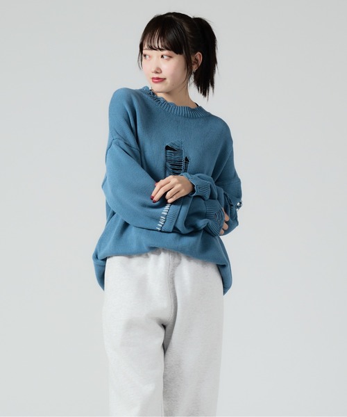 ニット セーター Damage Processing Stich Knit/ダメージニット レディース