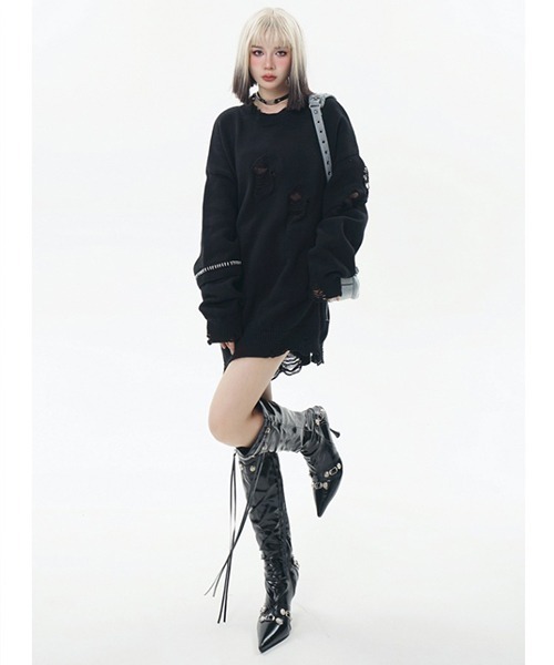 Chick ニット セーター Damage Processing Stich Knit/ダメージ