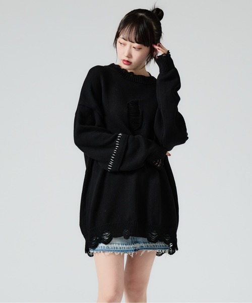 ニット セーター Damage Processing Stich Knit/ダメージニット レディース Chick ニット セーター Damage Processing Stich Knit/ダメージ