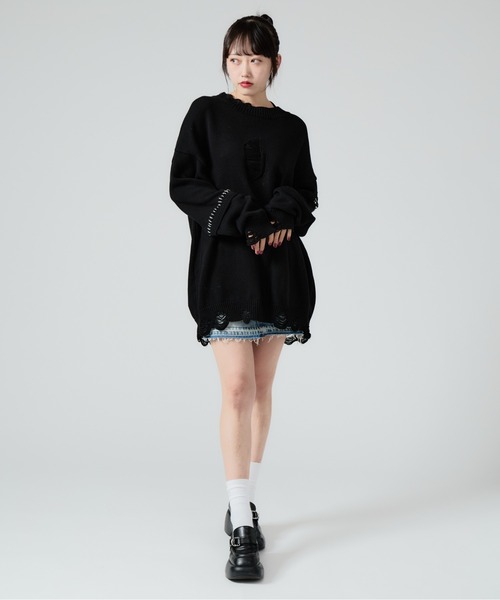 ニット セーター Damage Processing Stich Knit/ダメージニット レディース Chick ニット セーター Damage Processing Stich Knit/ダメージ