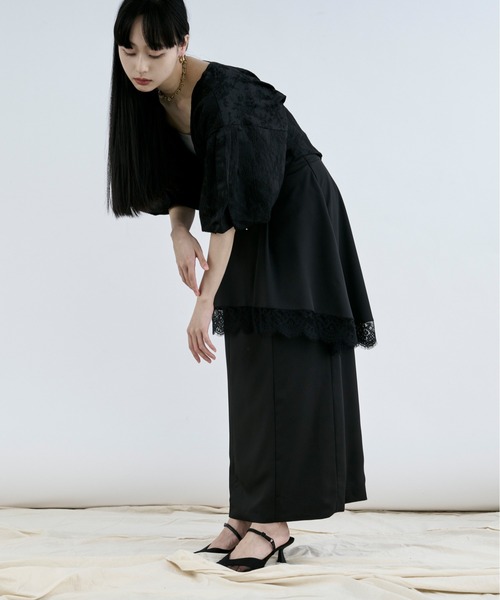 Gauze#レイヤードスカート　BLACK 予約]ワッシャーサテンレイヤードスカートパンツ/ブラック – Lumier