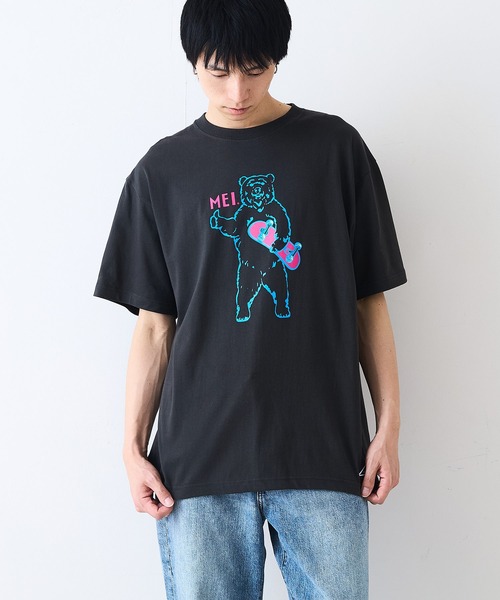 MEI ロゴ入り黒Tシャツ MEI tシャツ 「MEI/メイ」別注 アニマルプリント オーバーサイズ