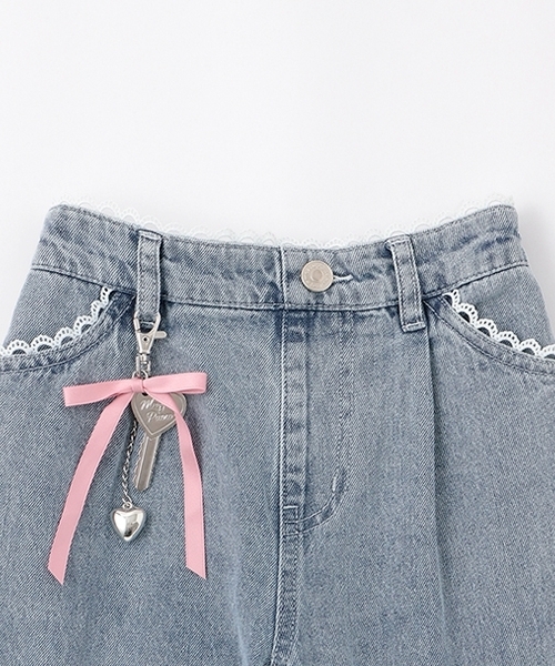 mezzo piano パンツ チャームつき レーストリム デニムパンツ キッズ