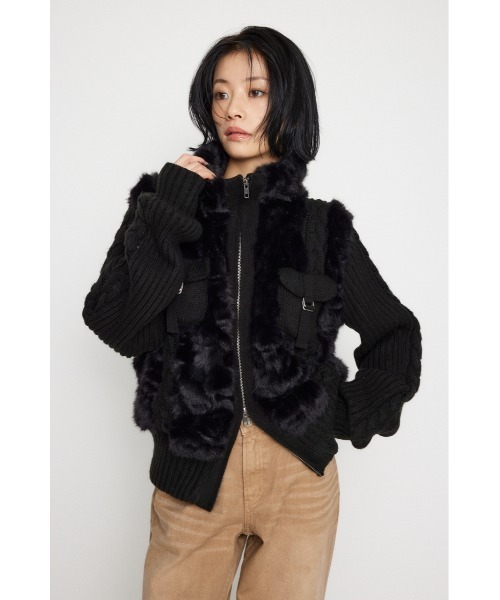LAGUA GEM ブルゾン アウター CABLE KNIT FAUX FUR レディース