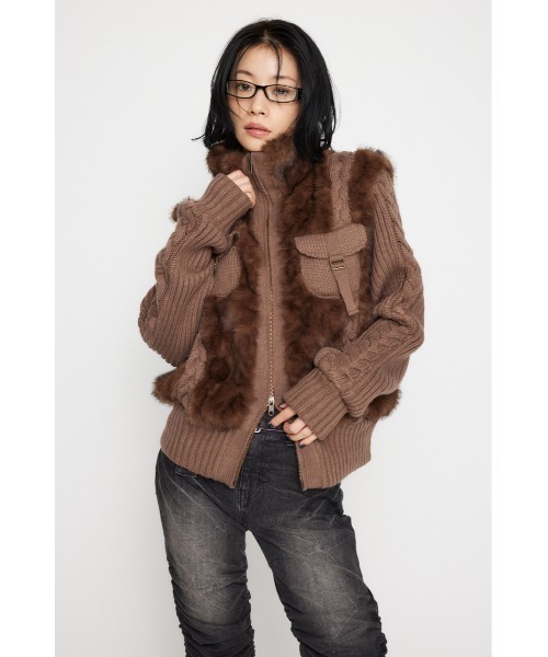 LAGUA GEM ブルゾン アウター CABLE KNIT FAUX FUR レディース