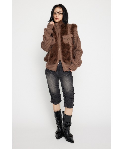LAGUA GEM ブルゾン アウター CABLE KNIT FAUX FUR レディース