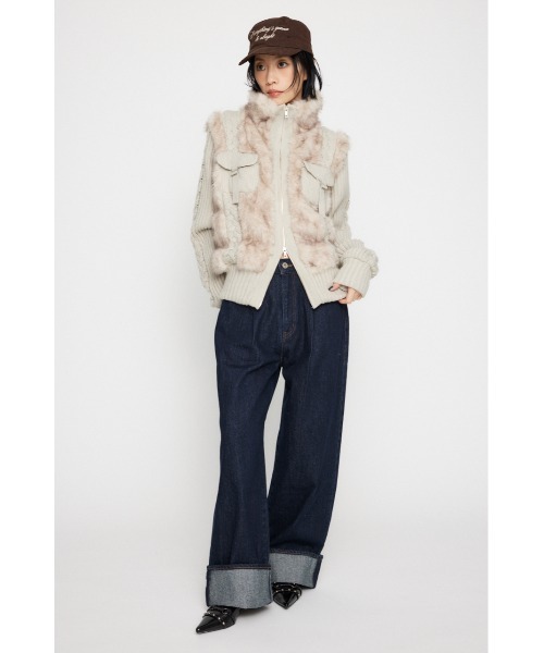 LAGUA GEM ブルゾン アウター CABLE KNIT FAUX FUR レディース