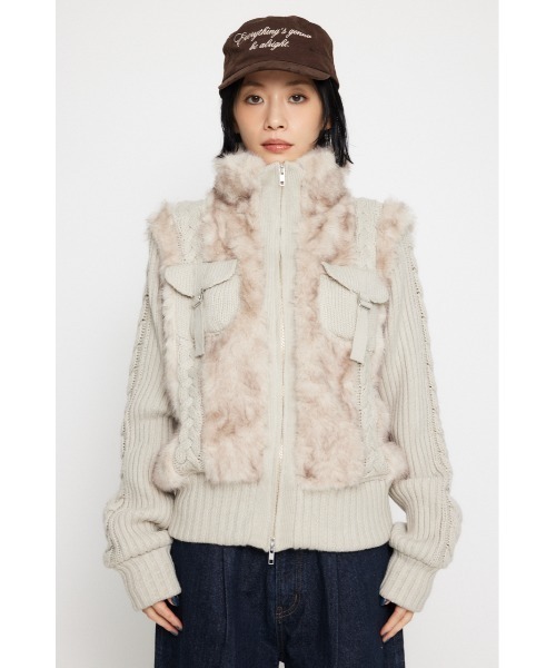 LAGUA GEM ブルゾン アウター CABLE KNIT FAUX FUR レディース