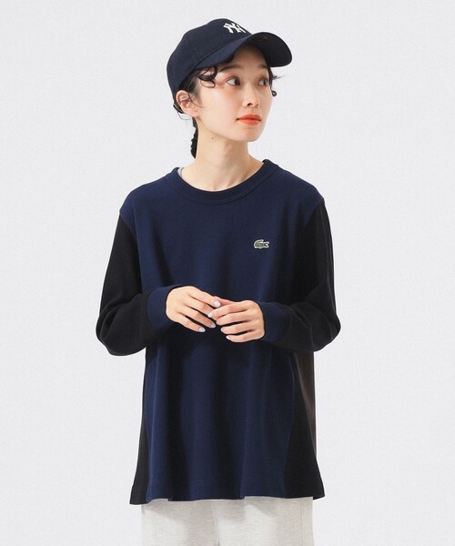 LACOSTE レディース Tシャツ オンライン限定】LACOSTE ワンポイントロゴ リンガーTシャツ （T