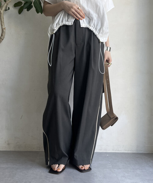 DouDou タックワイドパンツ FREEサイズ DouDou」 スラックス FREE