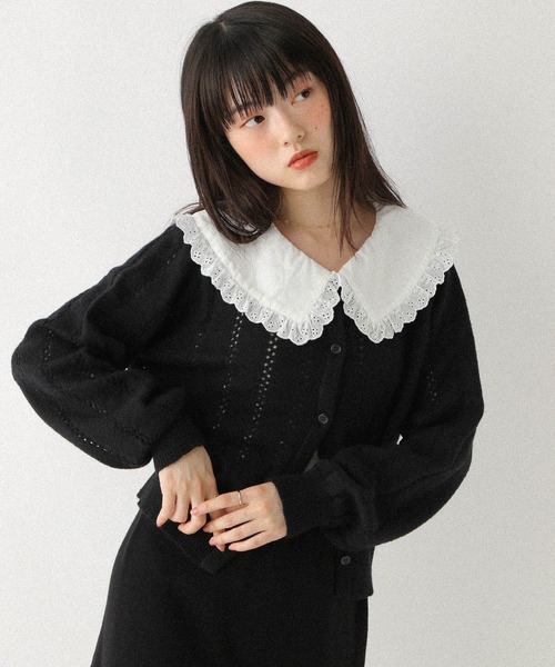 Heather カーディガン 襟付き柄編みカーディガン 589925 レディース