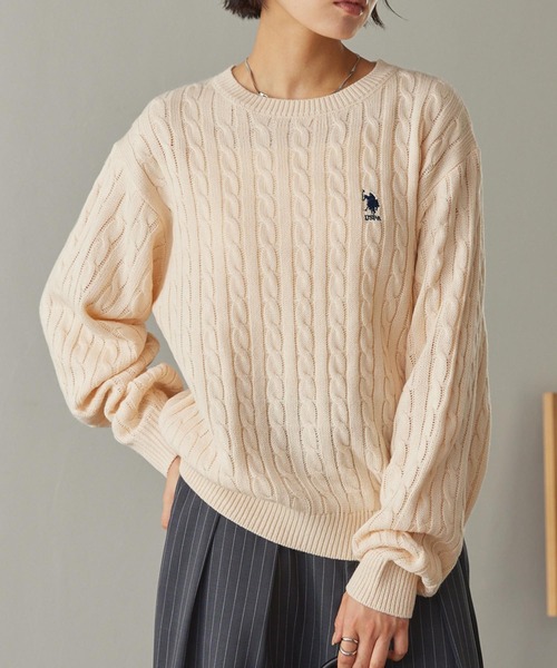 U.S. POLO ASSN. ケーブルニットセーター Lサイズ アイボリー U.S. POLO ASSN.（ユーエスポロアッスン） ニット セーター 別注ワン