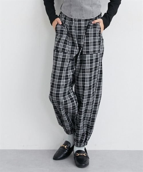 ワイドパンツ パンツ チェック柄ワイドパンツ キッズ 子供服 女の子